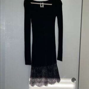 BCBGMaxAzria Black Long Sleeve Dress with Lace Hem
